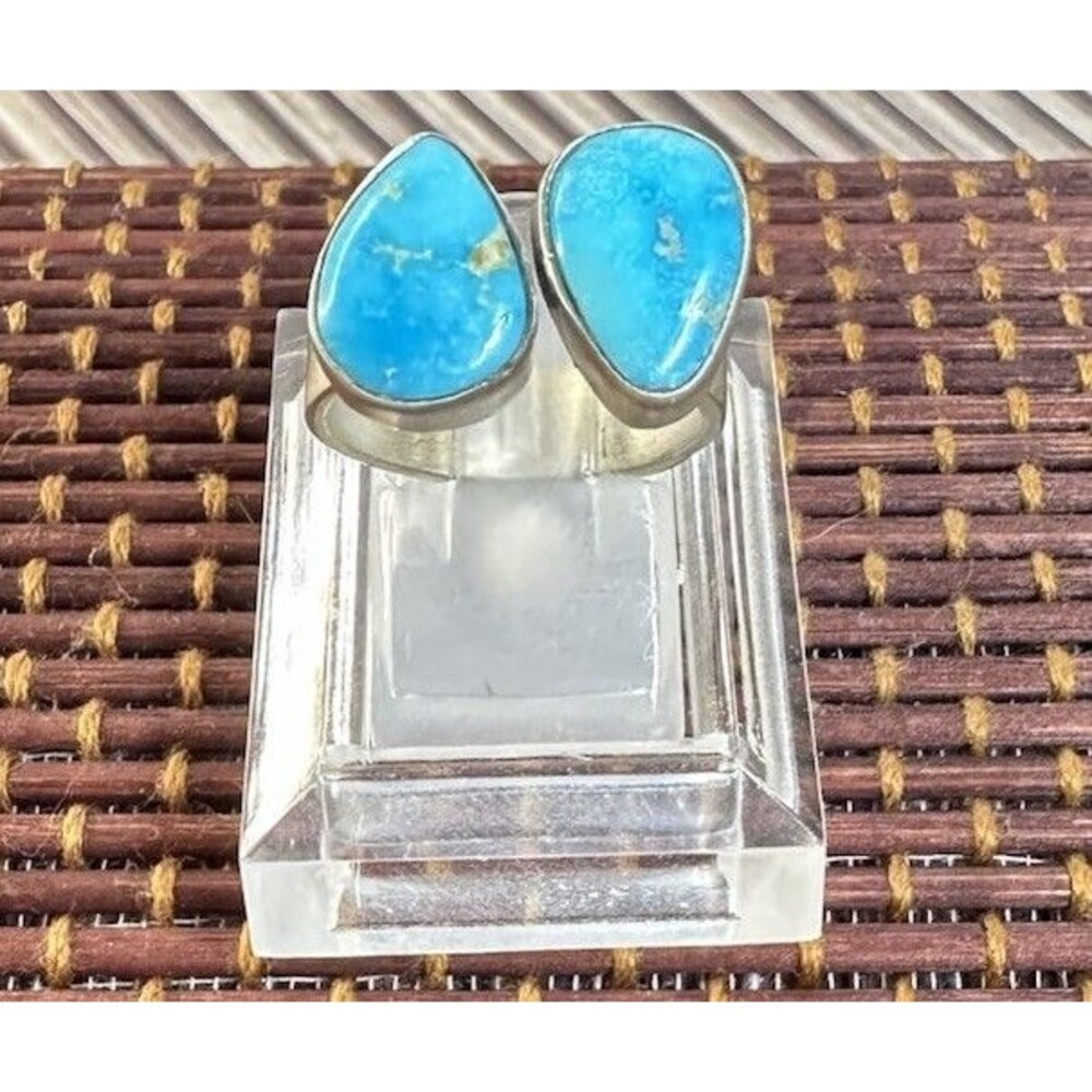 Native Southwest Style Sterling Silver 2 Stone Blue Ridge Turquoise Ring 6.5 Adj